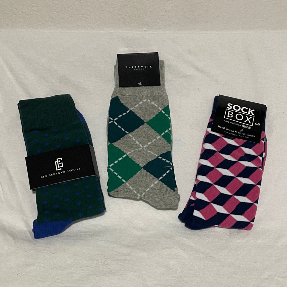 Pink & Navy Diamond Pattern Crew Socks